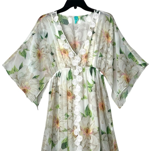 Farm Rio x Anthropologie Dahlia Boho White Chiffon Floral Maxi Dress size XS - Picture 6 of 16